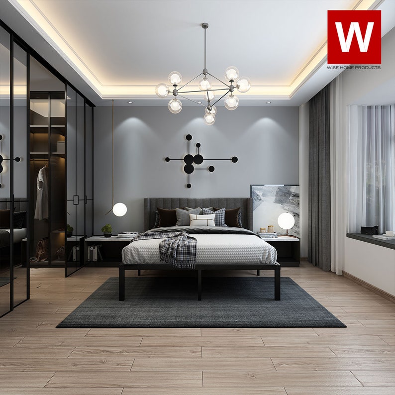 King Modern Steel Platform Bed Frame with Extra Storage Space Etsy