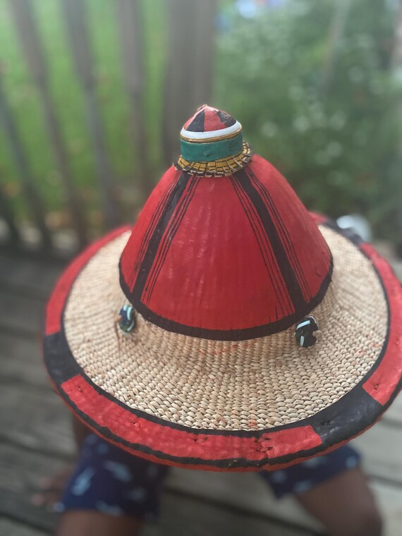 Authentic, AFRICAN CONICAL FULANI HAND WOVEN HAT WITH LEATHER TRIM Traditional Hand Woven West African Dogon Leather Hat - Etsy main image 2