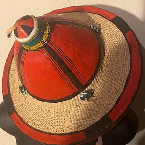 Authentic  Handmade Fulani Leather Conical Straw Hat
