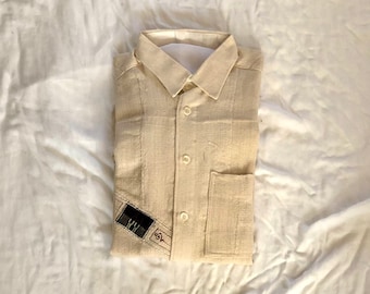 XL Men’s Tan Short Sleeve Woven Embroidered Cotton Polo Shirt