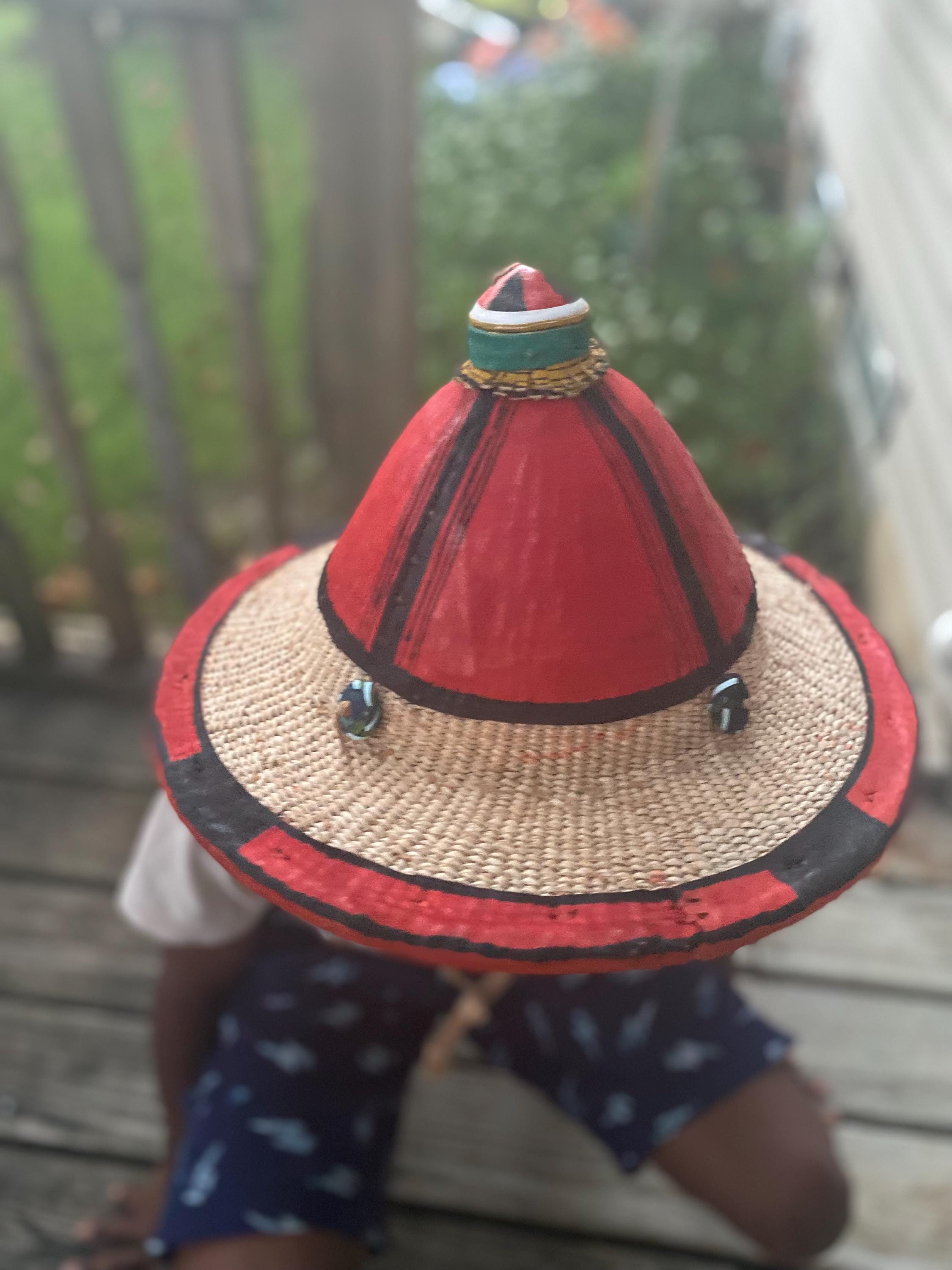 Authentic Handmade Fulani Leather Conical Straw Hat - Etsy display picture 2