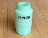 Beautiful Vintage Jadeite Pepper Shaker Beehive Textured by Jeanette Glass Co