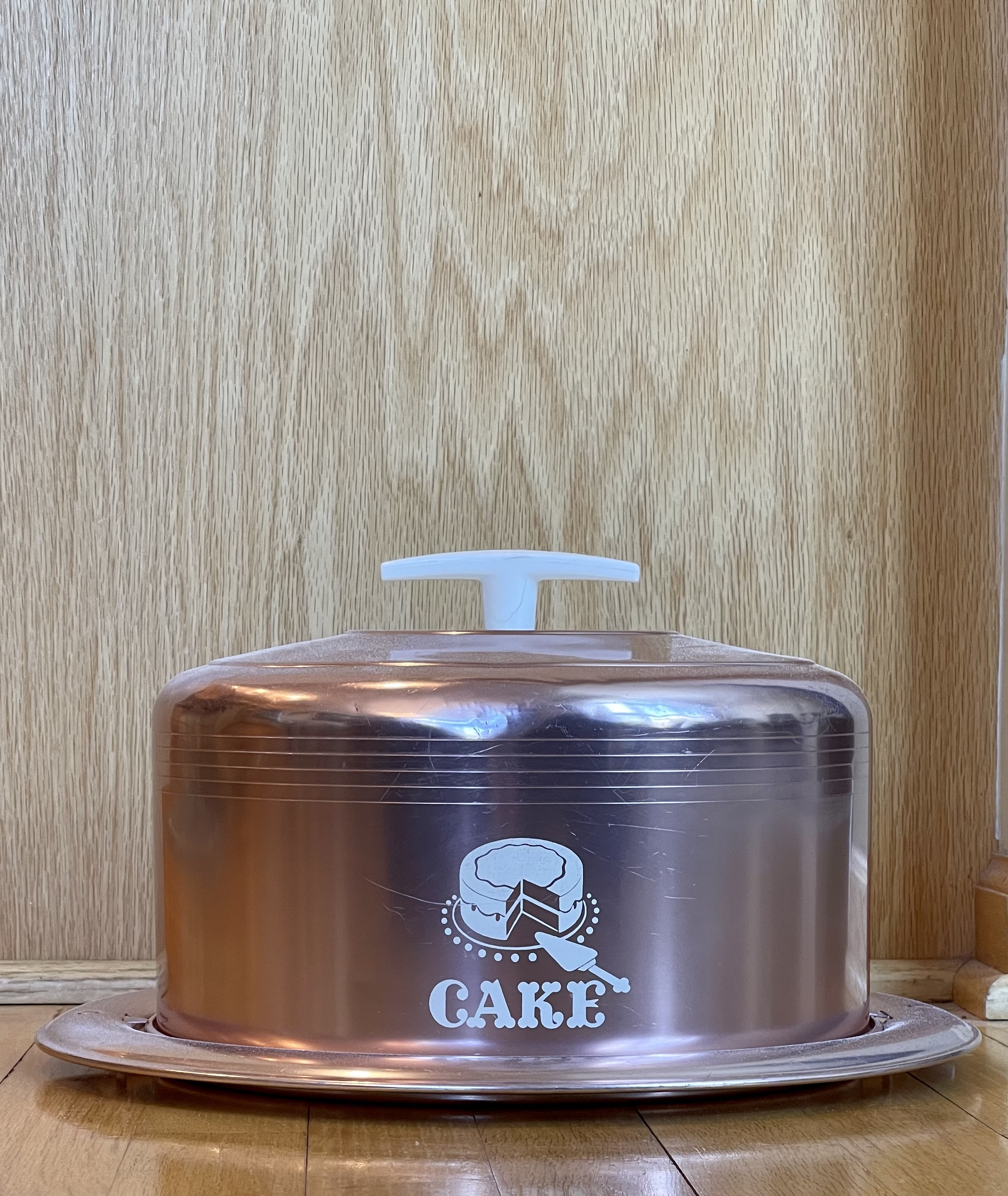 Vintage Round Rose Gold Cake Pan Covered Carrier With White Etsy