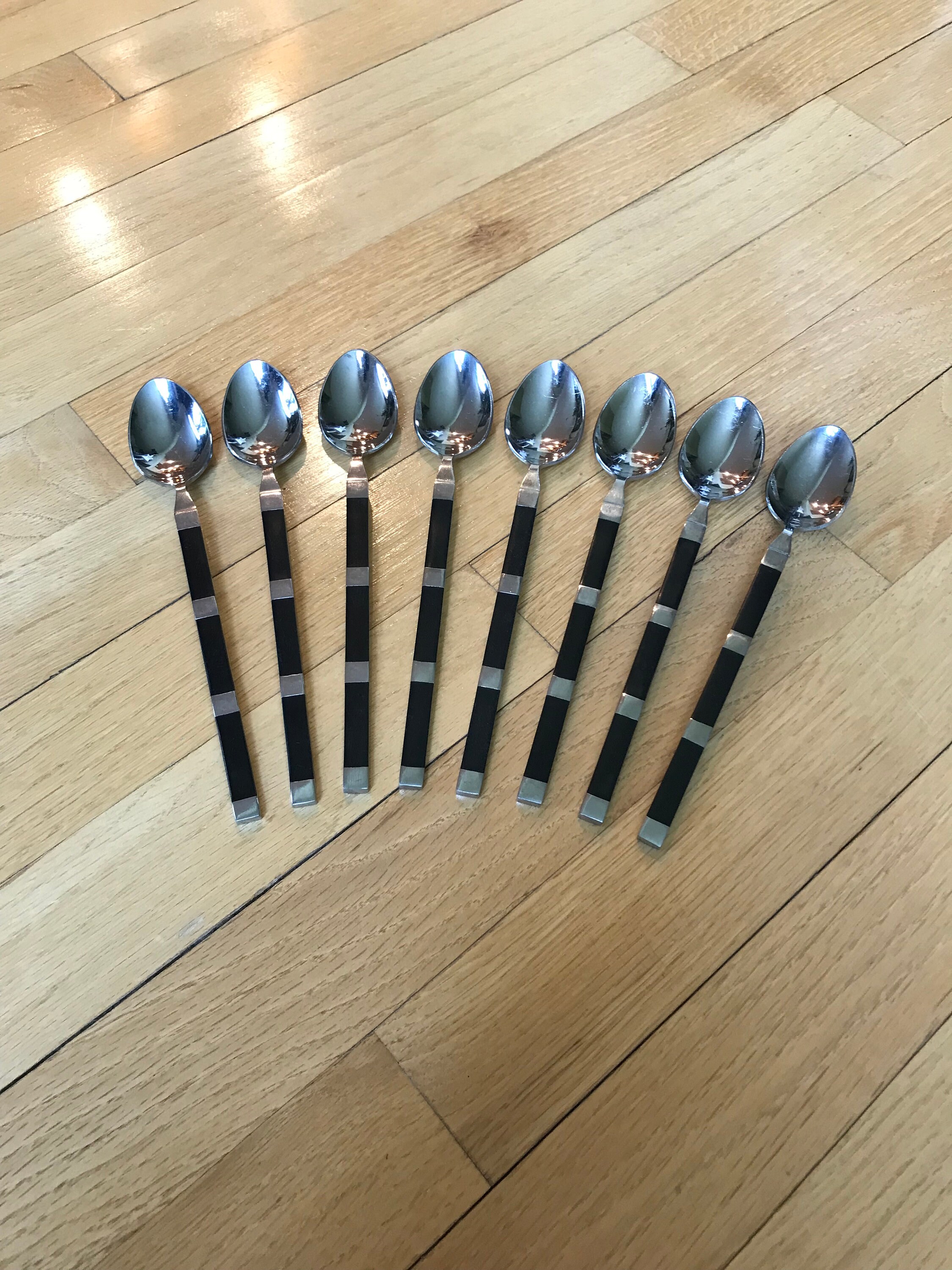 Set of 8 Vintage Stanley Roberts Safari Stainless Steel Japan Tea / Coffee Stir Spoons