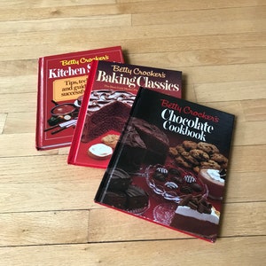 Vintage Set of 3 Betty Crocker’s Hardcover Cookbook Books: Baking Classics, Chocolate Cookbook, and Kitchen Secrets