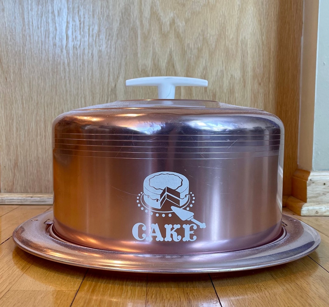 Vintage Round Rose Gold Cake Pan Covered Carrier With White Handle Etsy