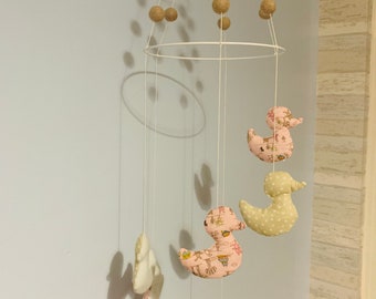 duck decor nursery decor Pink beige and white baby mobile