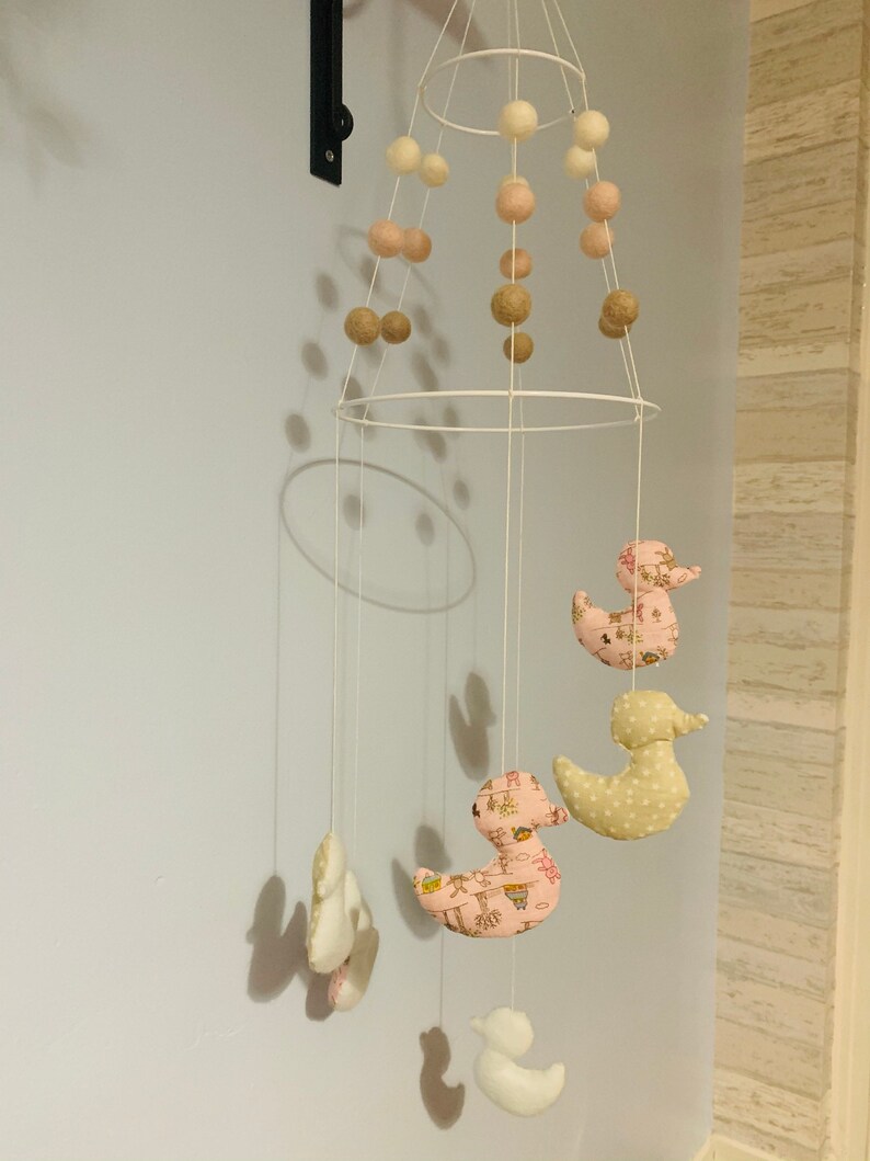 duck decor nursery decor Pink beige and white baby mobile