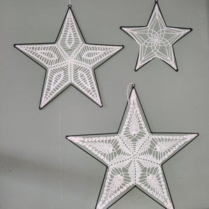 crochet pattern 5 pointed star, diagram and written, 3 sizes, christmas crochet pattern star