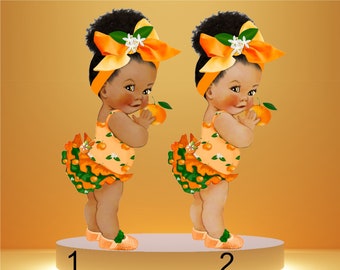 Cutie Orange Girl and Boy Centerpiece - Tabletop Decor - Baby Gender Reveal - Birthday Party - African American - Baby Shower - Oranges