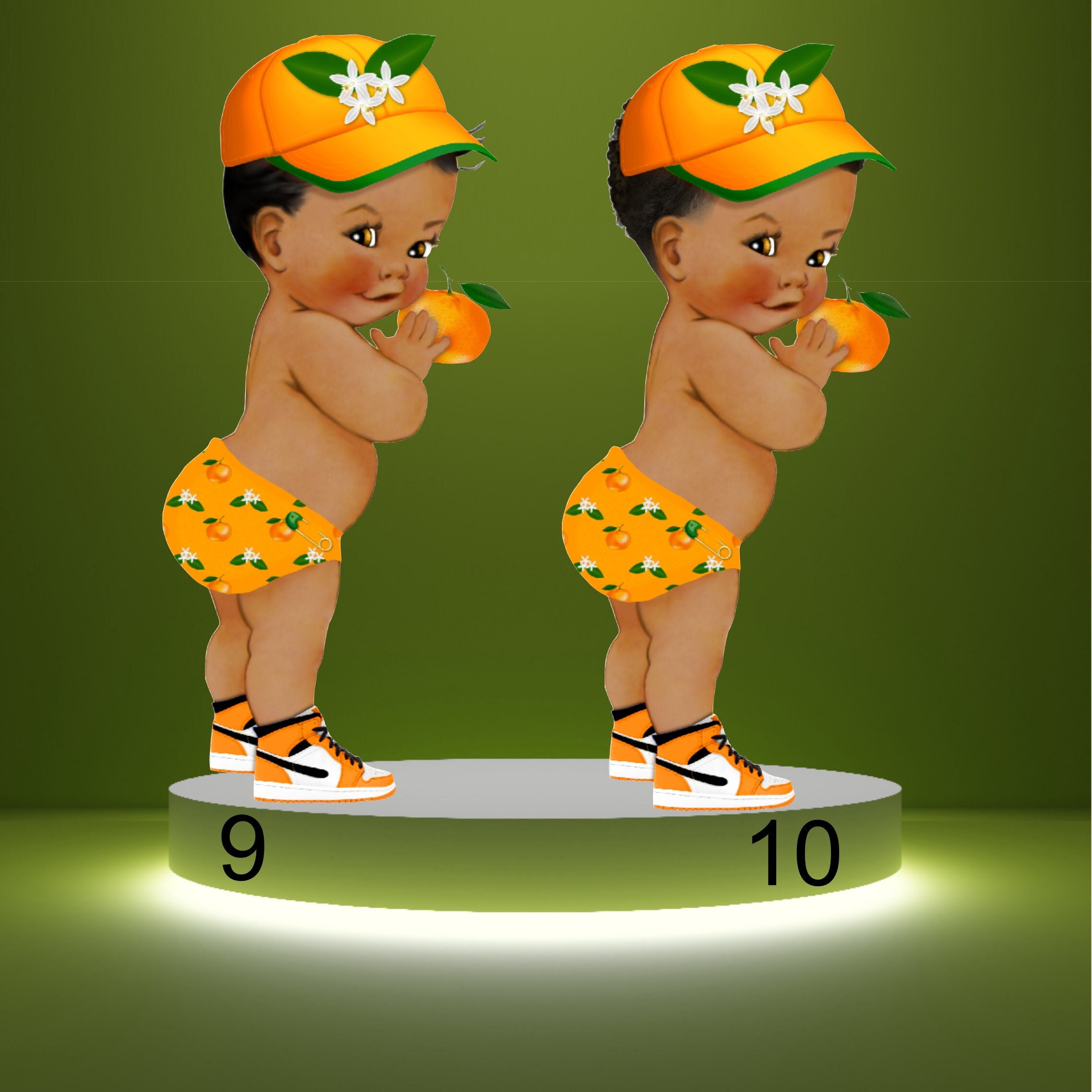 24Inch Cutie Orange Girl and Boy Centerpiece Tabletop Decor Baby Gender Reveal Birthday Party African American Baby Shower