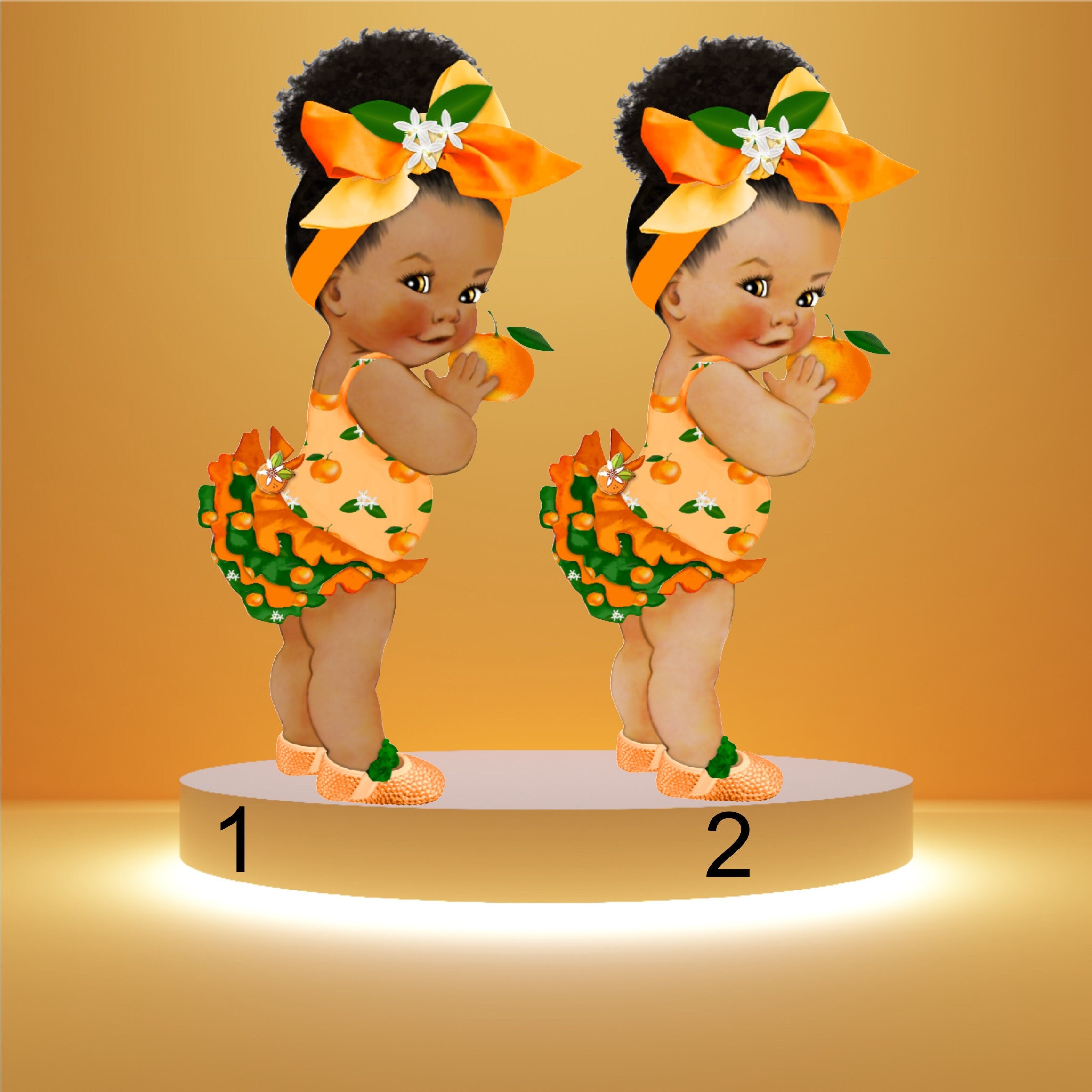 Cutie Orange Girl and Boy Centerpiece Tabletop Decor Baby Gender Reveal Birthday Party African American Baby Shower Oranges