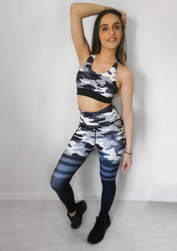 Camouflage Print Sporty Stripe Squatproof Leggings Yoga Pants