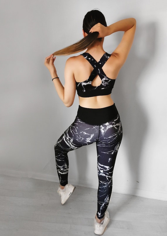 Black Marble Print Leggings Yoga Pants Opaque Gym Dance Aerial Pole Running  Active Gymwear Pilates Sports High Waist -  Canada