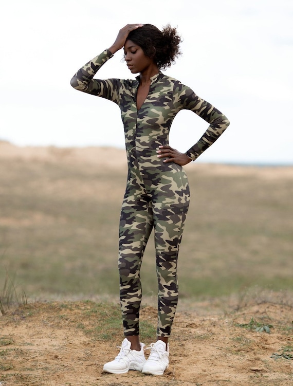 Camo Long Sleeve Cross Back Yoga Jumpsuit Catsuit Gym Dance Aerial Pole  Dance Active Sports Suit Activewear Pilates Salsa Bachata Kizomba 