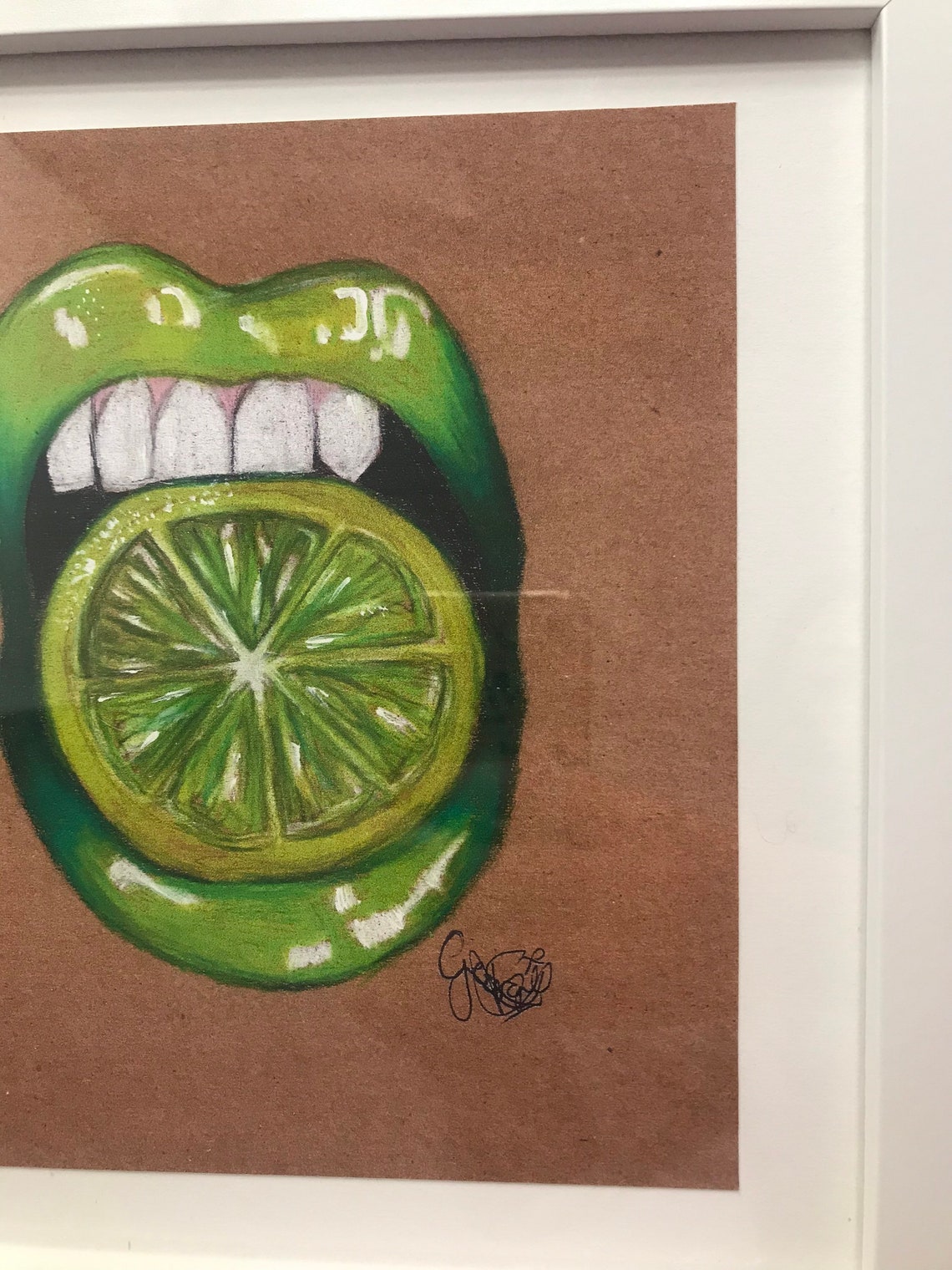 Lime Lips Drawing Print Etsy