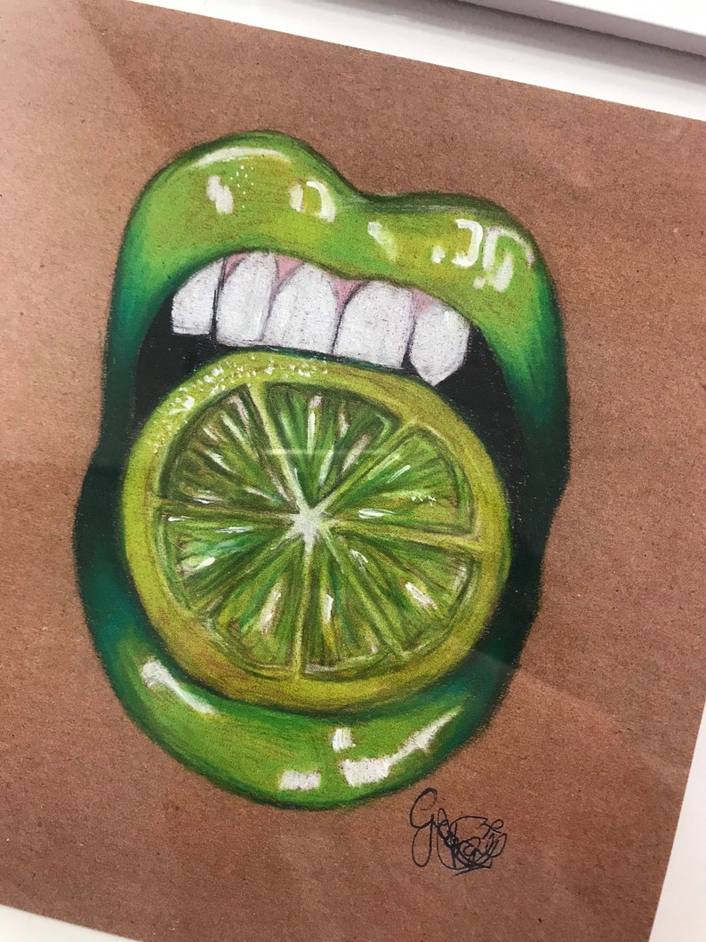 Lime Lips Drawing Print Etsy