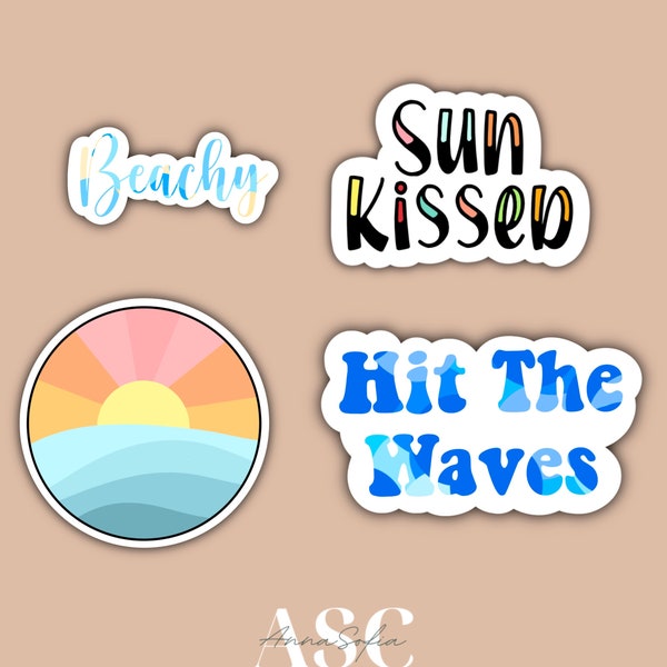 Beach Day Sticker Pack, Beachy, Hit the Waves, Sun Kissed, Ocean Sunset, Waterproof, Water Bottle, Laptop Stickers, Aesthetic, VSCO, Phone