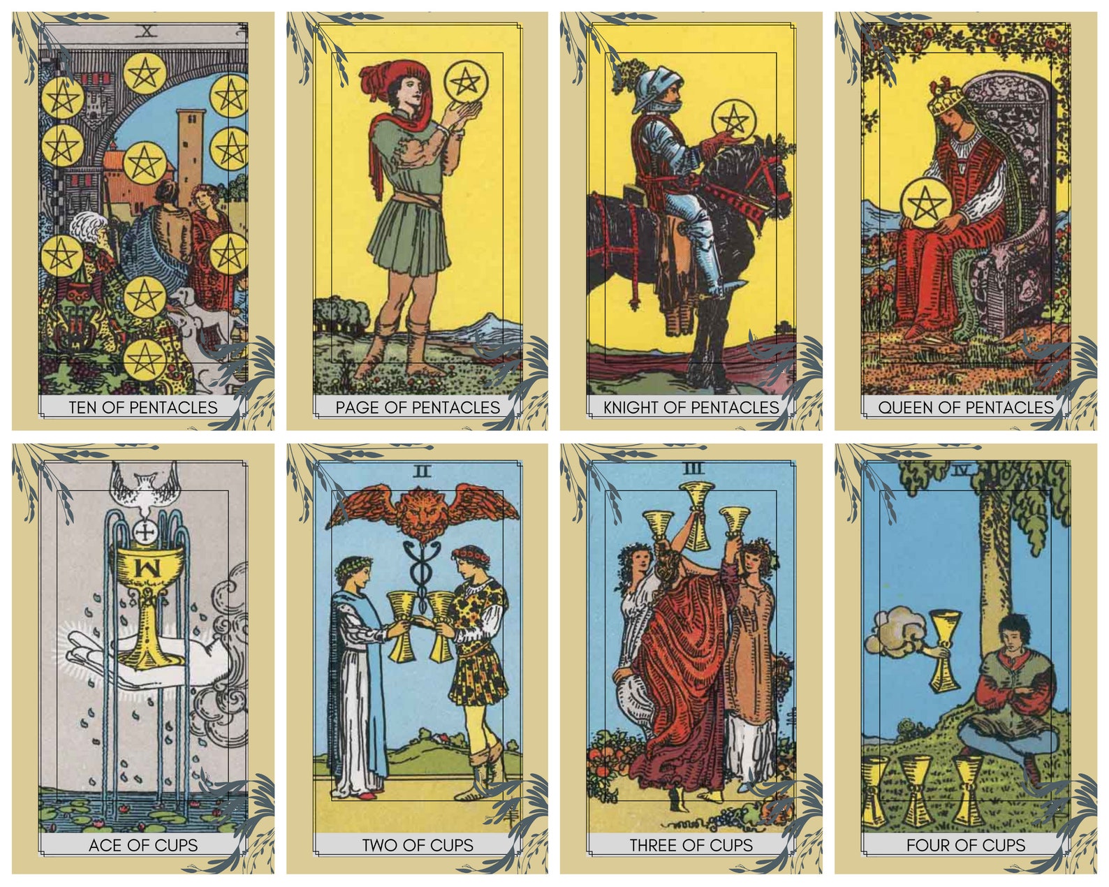 vintage-tarot-deck-rider-waite-tarot-78-cards-unique-design-etsy