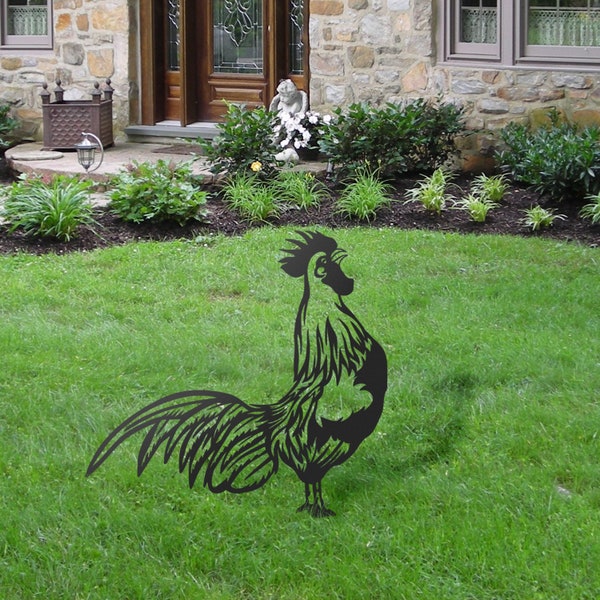 Décoration de jardin Coq en métal Art mural Panneau de jardin en métal pour décoration de jardin Cadeaux de pendaison de crémaillère Art d'arbre en métal Décoration extérieure Art de cour