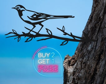 Birds Metal Wall Art Outdoor Decor Wagtail Birds on Tree Art Garden Decor Housewarming Boyfriend and Girlfriend Gifts Metal Tree Art