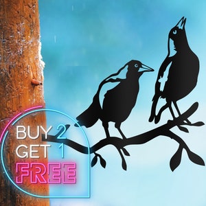 Crow Birds Metal Wall Art: Garden Patio Tree Decor