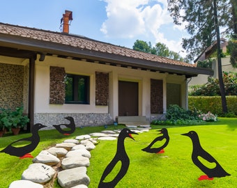 Metal Guillemot Yard Art: Coastal Farmhouse Garden Decor, Set of 4
