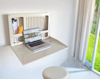 Foldable Wall Desk with Storage | Murphy Desk Wall Mounted | Space Saving Laptop Desk | Small Space Home Office Desk