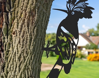 Hoopoe Bird Silhouette: Black Metal Outdoor Tree Art Decor
