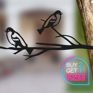 Metal Bird on Tree Garden Art: Handmade Sparrow Wall Decor