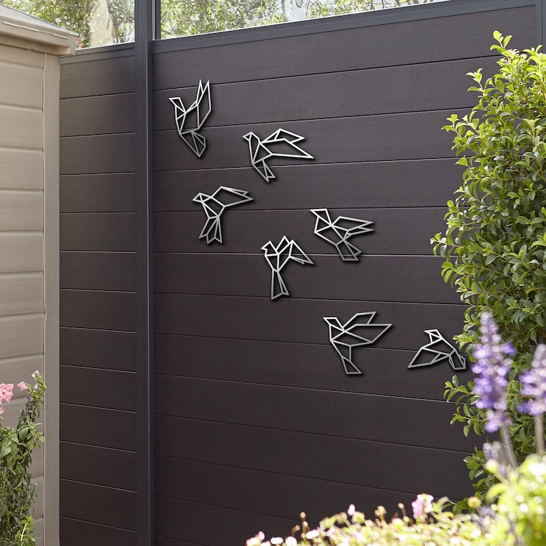 METAL BIRD WALL  Art Set | Modern Garden Wall Decor | Flying Bird Metal Yard Art | Outdoor Patio Fence Entryway Decor