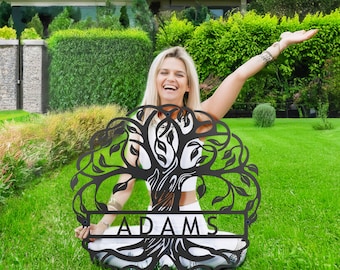 Custom Metal Tree of Life Sign: Personalized Family Name Garden Decor