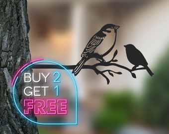 Metal Tree Sparrow Art: Farmhouse Garden Decor (18cm x 40cm)