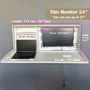 Foldable Wall Mounted Desk with Monitor Mount | Metal Murphy Desk | VESA Compatible Laptop Workstation | Space Saving Home Office Desk image 8