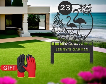 Flamingo Monogram Garden Sign: Custom Metal Outdoor Decor