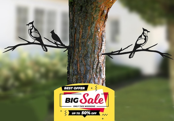 Metal Bird on Branch Garden Art: Modern Outdoor Decor