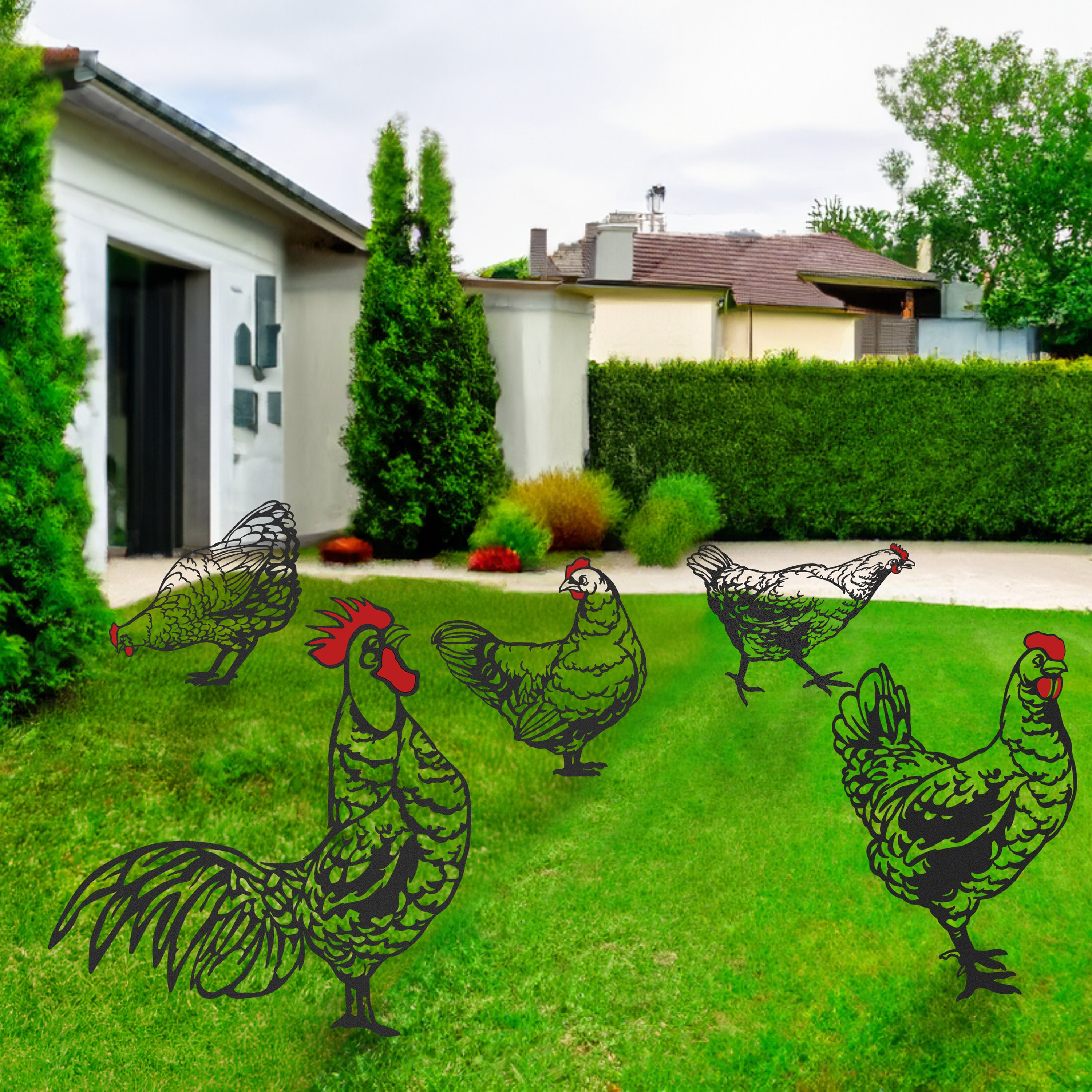 Metal Chicken Yard Art: Farmhouse Garden Decor Silhouettes - Etsy
