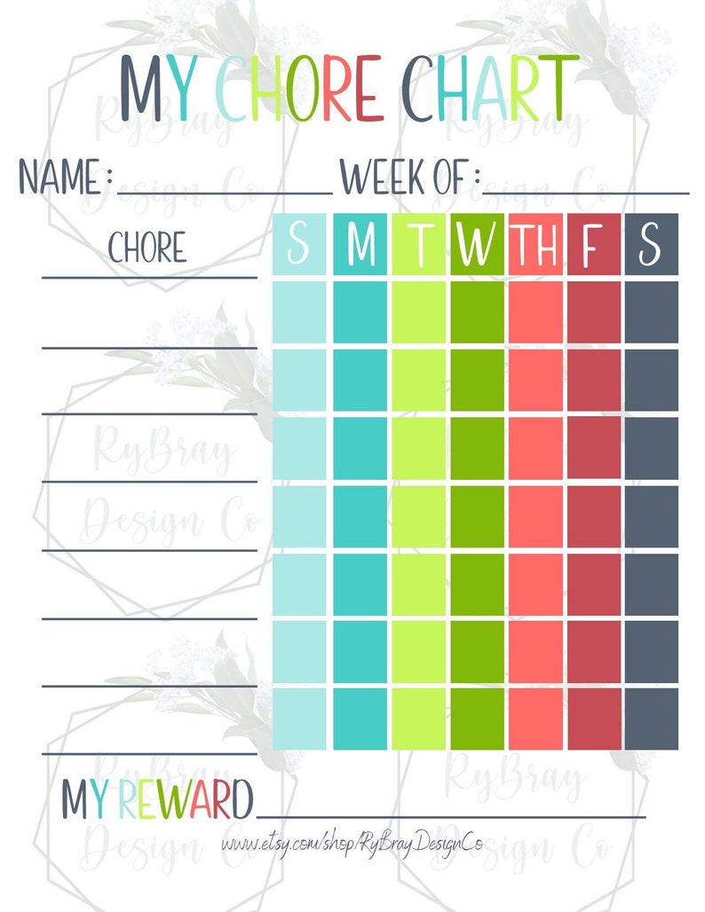 Chore Chart, Kids Chore Chart, PNG, PDF Instant Download - Etsy
