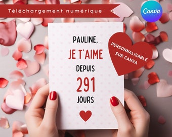 Valentine's Day card in French customizable on Canva, to print, romantic gift idea for lovers, wedding anniversary