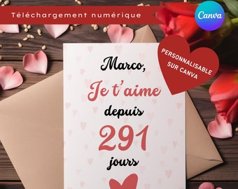 Valentine's Day card in French, customizable Canva template to print, gift idea for couple, wedding anniversary