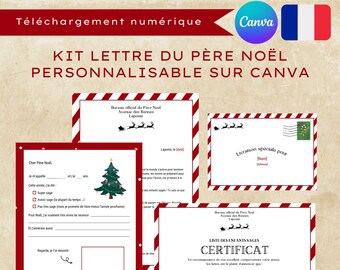 Santa Claus letter kit for children in French - Customizable Canva templates - Letter, response, certificate, envelope