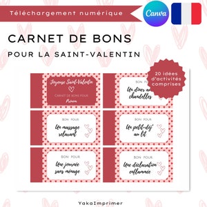 Libro de vales de amor para San Valentín en francés, PDF imprimible personalizable, plantilla Canva, idea de regalo romántico
