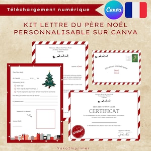 Kit de cartas de Papá Noel para niños en francés - Plantillas personalizables de Canva: carta, respuesta, certificado y sobre