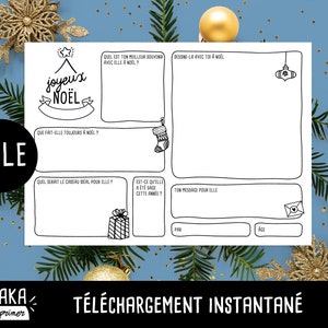 Elle, carte de Noël, fichier à imprimer en français avec questions à faire remplir par votre enfant (téléchargement instantané)