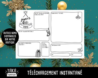 Papa, carte de Noël, fichier à imprimer en français avec questions à faire remplir par votre enfant (téléchargement instantané)