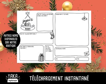 Mamy, carte de Noël, fichier à imprimer en français avec questions à faire remplir par votre enfant (téléchargement instantané)