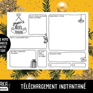 Maman, carte de Noël, fichier à imprimer en français avec questions à faire remplir par votre enfant (téléchargement instantané)