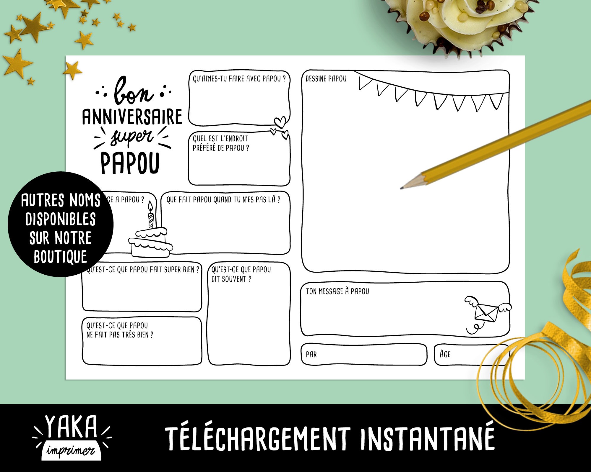 Papou Carte D Anniversaire Fichier A Imprimer En Etsy