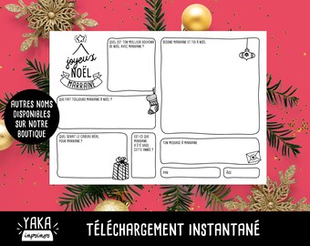 Marraine, carte de Noël, fichier à imprimer en français avec questions à faire remplir par votre enfant (téléchargement instantané)