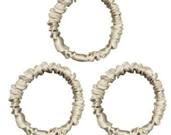MILLIES™ (Set of 3) - 100% Mulberry Silk Scrunchies Premium Grade 6A Silk 22 Momme Silk Hair Ties - Champagne